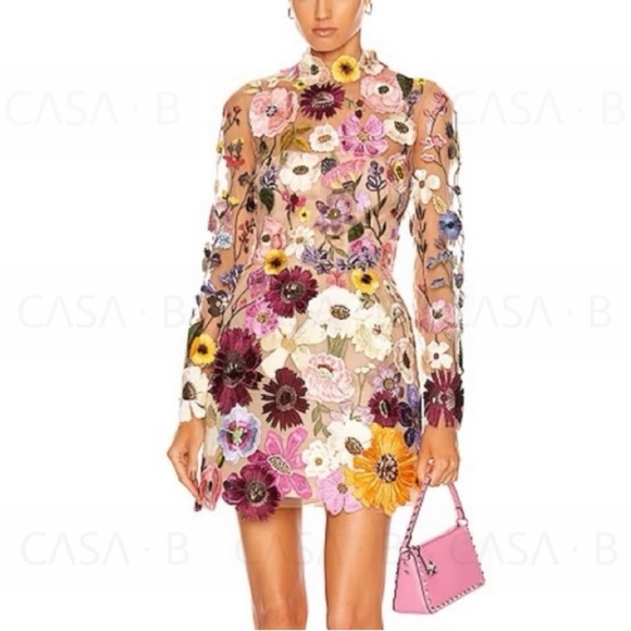 5⭐️CASA B💫| Blooming Elegance: The Enchanté Floral Embroidered Luxe Dress - Picture 5 of 16